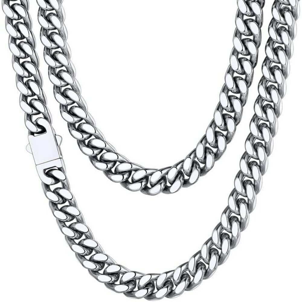 Men's 9mm Width Steel Silver 18K Gold Plated Cuban Durable Hip Hop Chain Jewelry